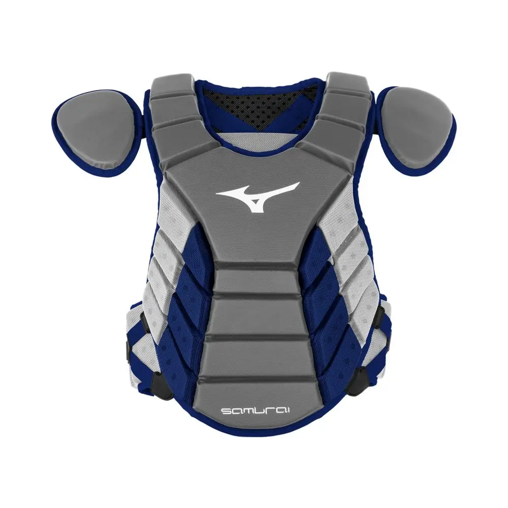 Mizuno Samurai Adult Catchers Chest Protector - 15" - Grey / Navy 3 Mizuno Samurai Adult Catchers Chest Protector - 15" - Grey / Navy