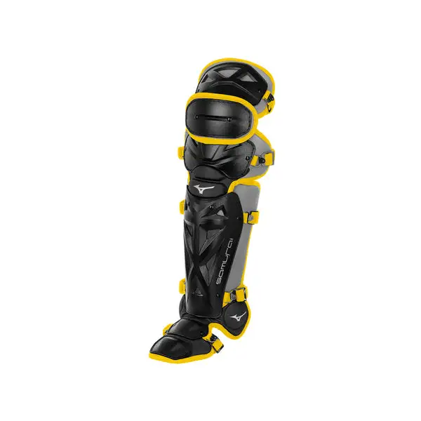 Mizuno Samurai Adult Catchers Leg Guards - 15.5" - Black / Yellow 3 Mizuno Samurai Adult Catchers Leg Guards - 15.5" - Black / Yellow
